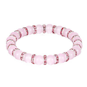White Pink Polished Crystal Stone Bracelet J144 PB